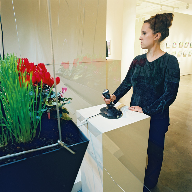 timed lapse - Lloyd Godman - Lisa Dewberry using the game control to photograph herself through the growing plants, where the image would be stored in the timed lapse data base