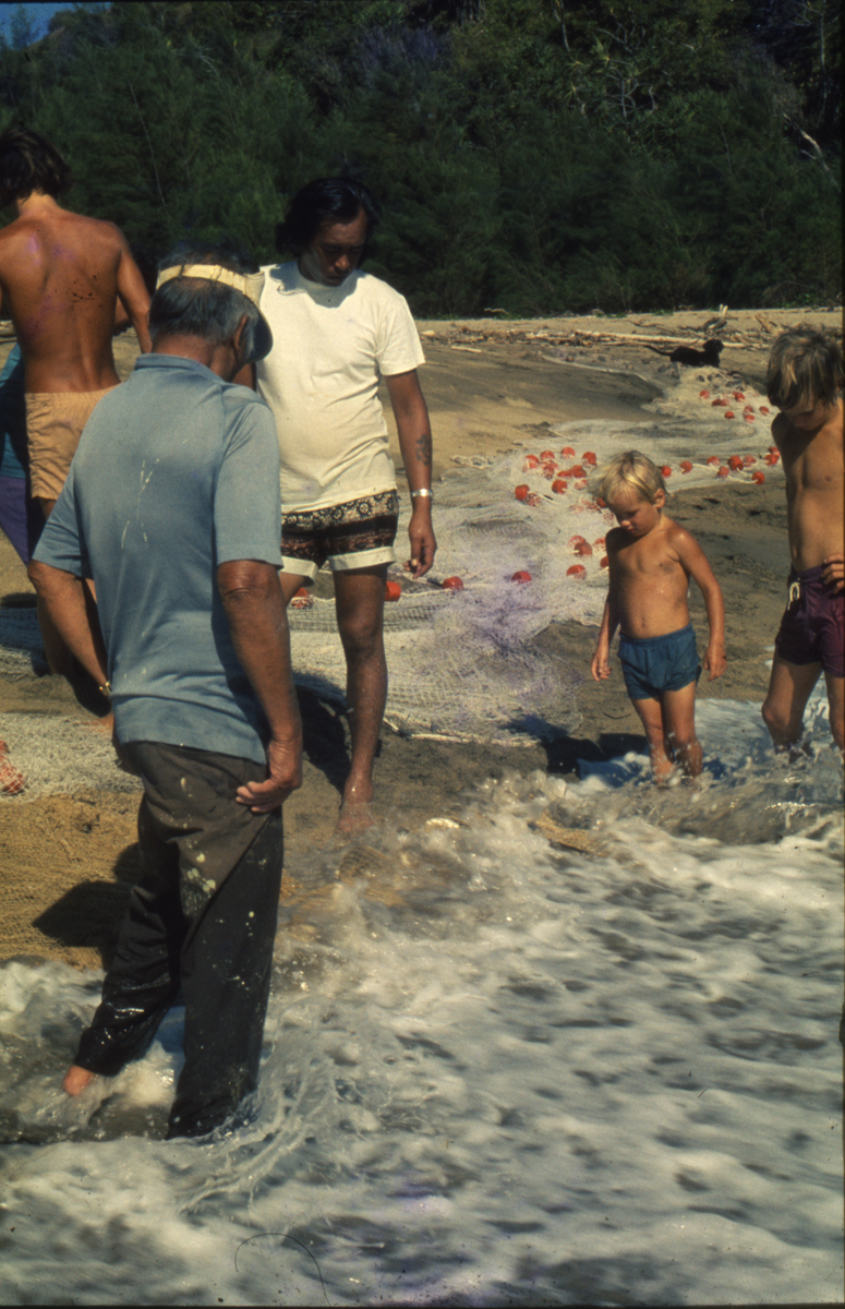 1973, Spent a day net fishing with the locals - the kids on the right are Lyon & Liard Hamiltion, Lloyd Godman